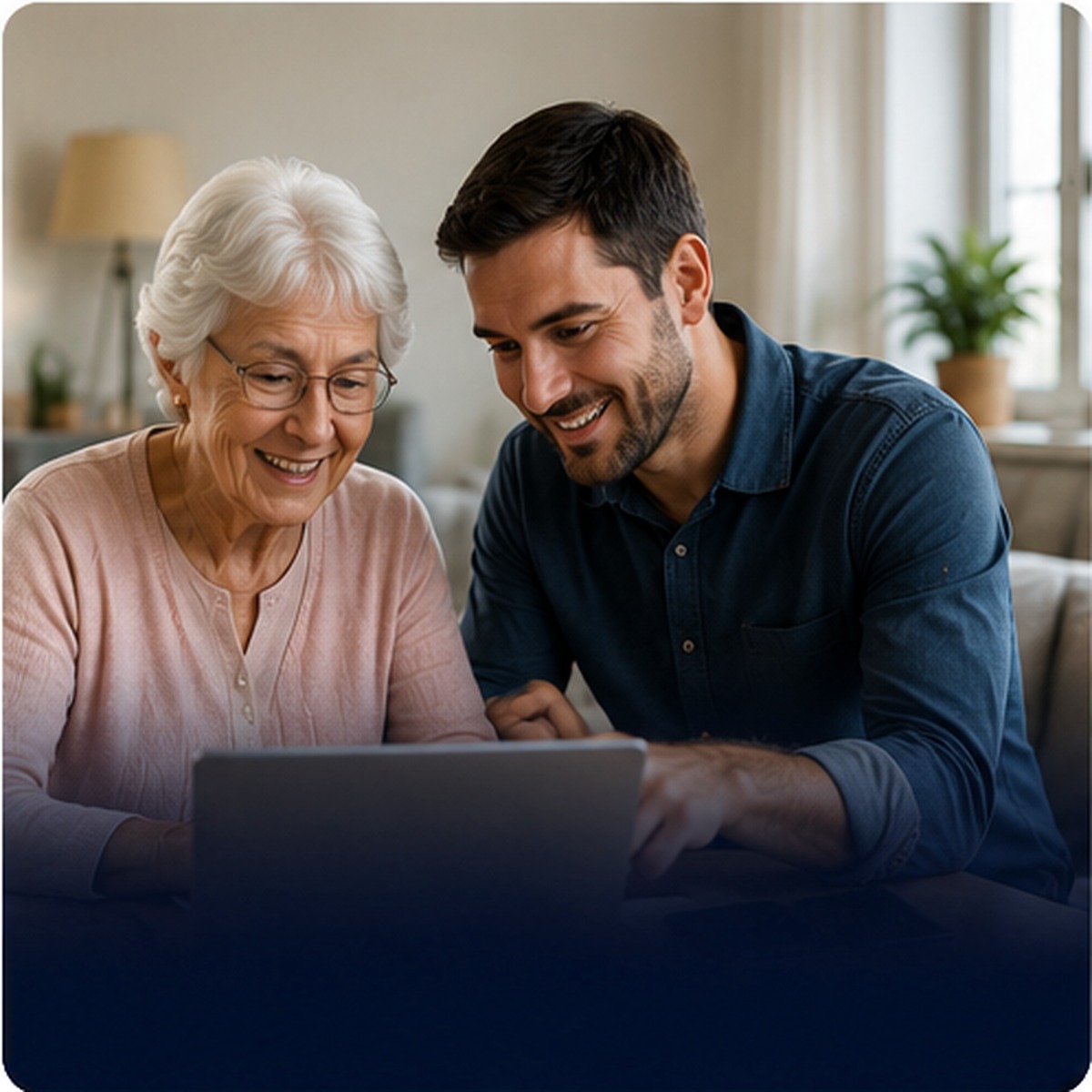 Senior Technology Concierge — volunteer helping a senior